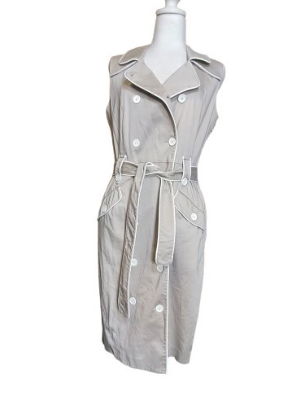 Calvin Klein Sleeveless Trench Dress Sz 8 Beige Belted Midi Dress Quite Luxury - Picture 10 of 12